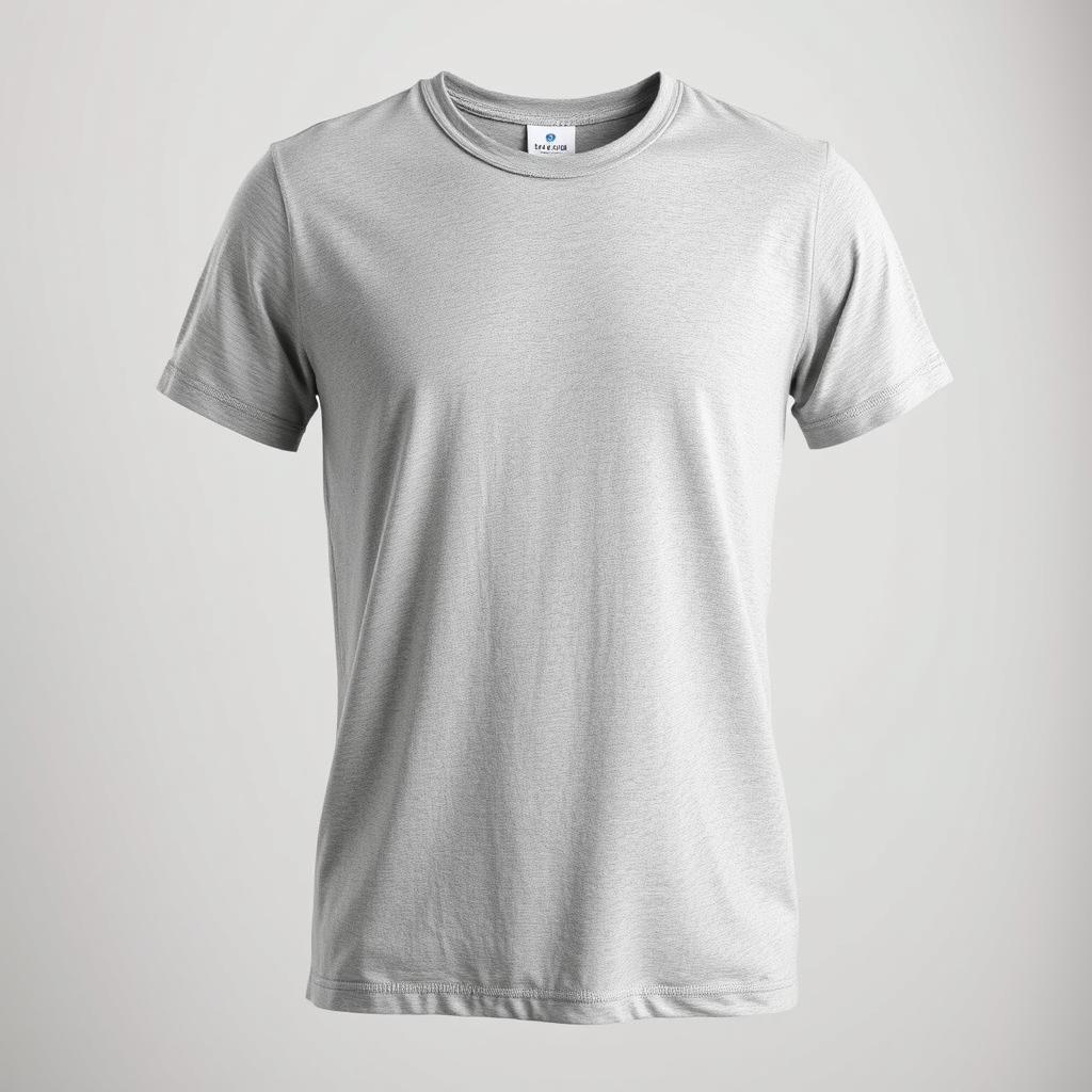 A plain grey t-shirt, against a neutral background