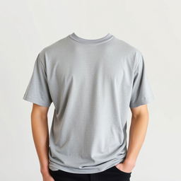 A plain grey t-shirt, against a neutral background