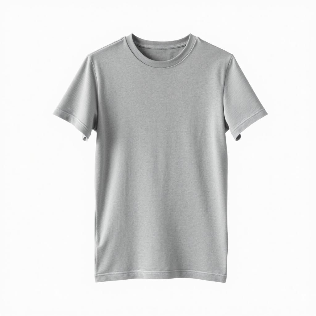 A plain grey t-shirt, against a neutral background