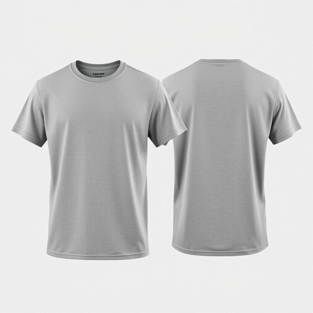 A plain grey t-shirt, showcasing both the front and back, against a neutral background