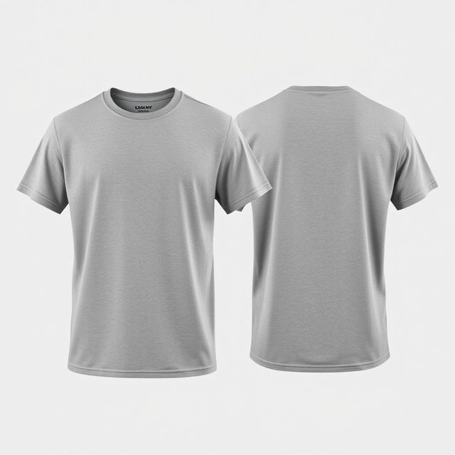 A plain grey t-shirt, showcasing both the front and back, against a neutral background