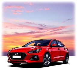 An artistic drawing of a red Hyundai i30N with an aesthetic touch