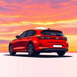 An artistic drawing of a red Hyundai i30N with an aesthetic touch