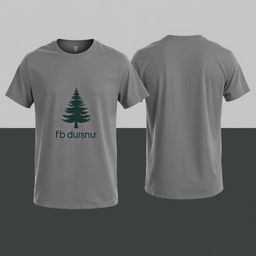 A plain grey t-shirt with a pine tree logo and the text 'fb dusun semilir', showcasing both the front and back, against a neutral background