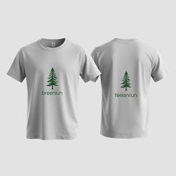 A plain grey t-shirt with a pine tree logo and the text 'fb dusun semilir', showcasing both the front and back, against a neutral background