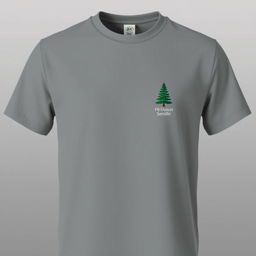 A plain grey t-shirt with a pine tree logo and the text 'FB Dusun Semilir' on the chest, elegantly displayed against a neutral background