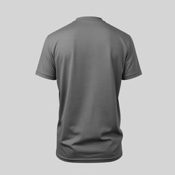 A plain grey t-shirt viewed from the back, set against a neutral background