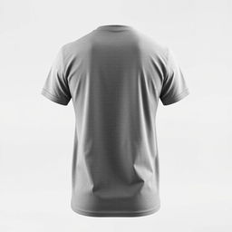 A plain grey t-shirt viewed from the back, set against a neutral background