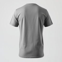 A plain grey t-shirt viewed from the back, set against a neutral background