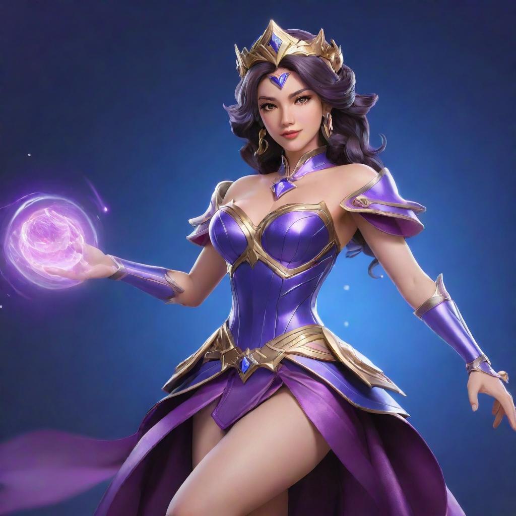 Generate an image of Guinevere from Mobile Legends in a dynamic pose, showcasing her magical prowess and beautiful outfit.