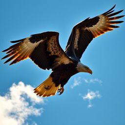 Majestic eagle soaring through a clear blue sky, its powerful wings outstretched