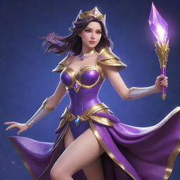 Generate an image of Guinevere from Mobile Legends in a dynamic pose, showcasing her magical prowess and beautiful outfit.