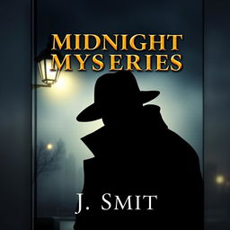 A captivating and mysterious novel cover featuring a shadowed silhouette of a detective under a dimly lit street lamp