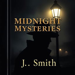 A captivating and mysterious novel cover featuring a shadowed silhouette of a detective under a dimly lit street lamp