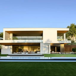 Create a beautifully designed, modern house with a spacious front yard, a pool, and large windows that allow plenty of natural light.