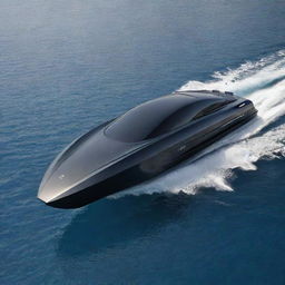 A sleek and contemporary speed boat design that embodies the elegant design aesthetics, notable logo, and iconic colors of a Peugeot car