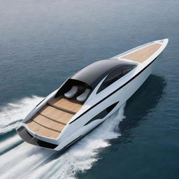 A sleek and contemporary speed boat design that embodies the elegant design aesthetics, notable logo, and iconic colors of a Peugeot car