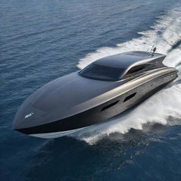 A sleek and contemporary speed boat design that embodies the elegant design aesthetics, notable logo, and iconic colors of a Peugeot car