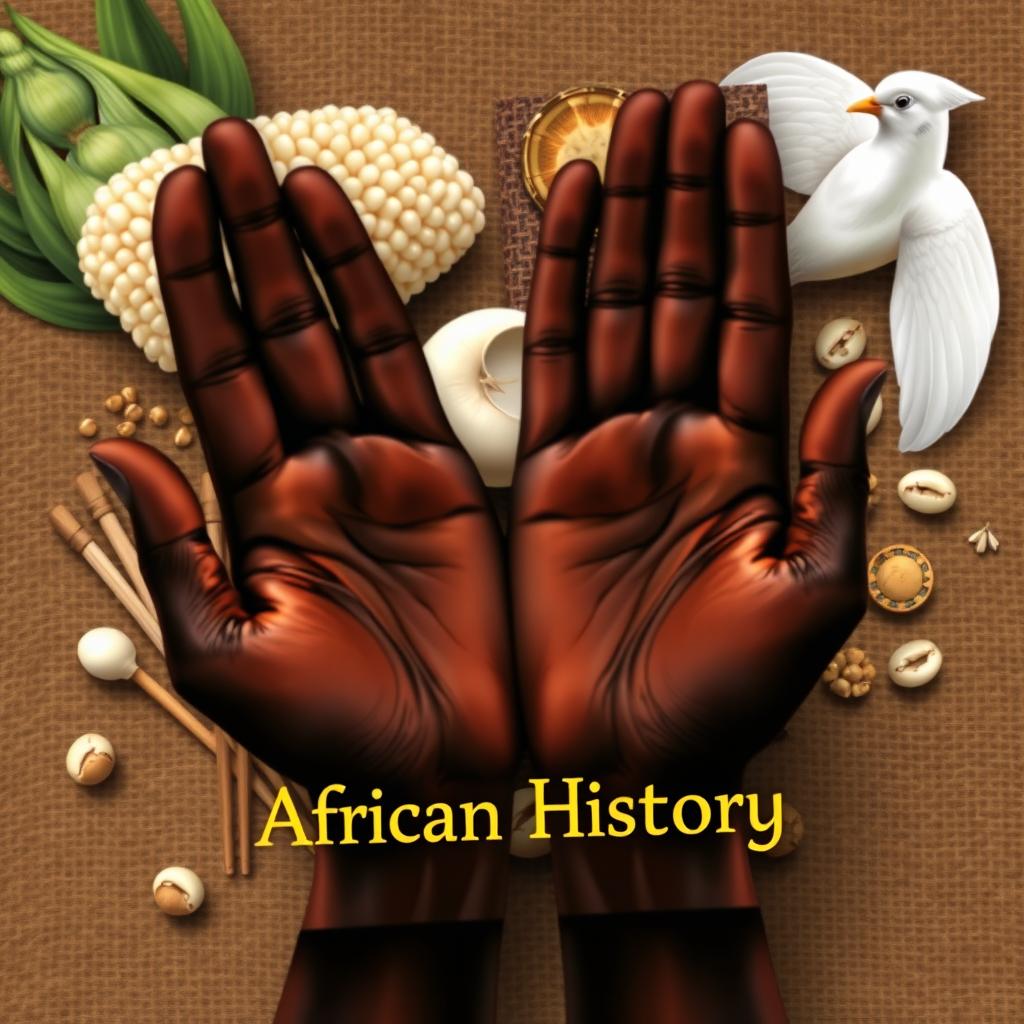 A book cover with an African history theme, featuring black hands extended towards the viewer