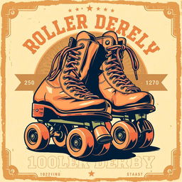 An old retro poster style image featuring a pair of vintage roller derby skates