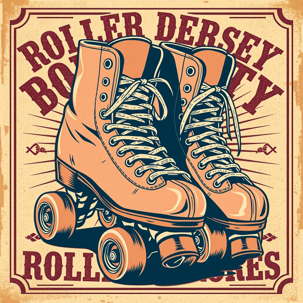 An old retro poster style image featuring a pair of vintage roller derby skates