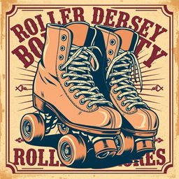 An old retro poster style image featuring a pair of vintage roller derby skates