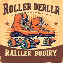 An old retro poster style image featuring a pair of vintage roller derby skates