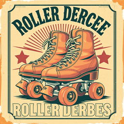 An old retro poster style image featuring a pair of vintage roller derby skates