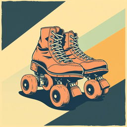 An artistic vector image depicting a pair of vintage roller derby skates in an old retro style