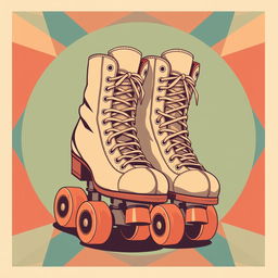 An artistic vector image depicting a pair of vintage roller derby skates in an old retro style