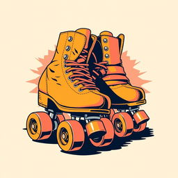 An artistic vector image depicting a pair of vintage roller derby skates in an old retro style