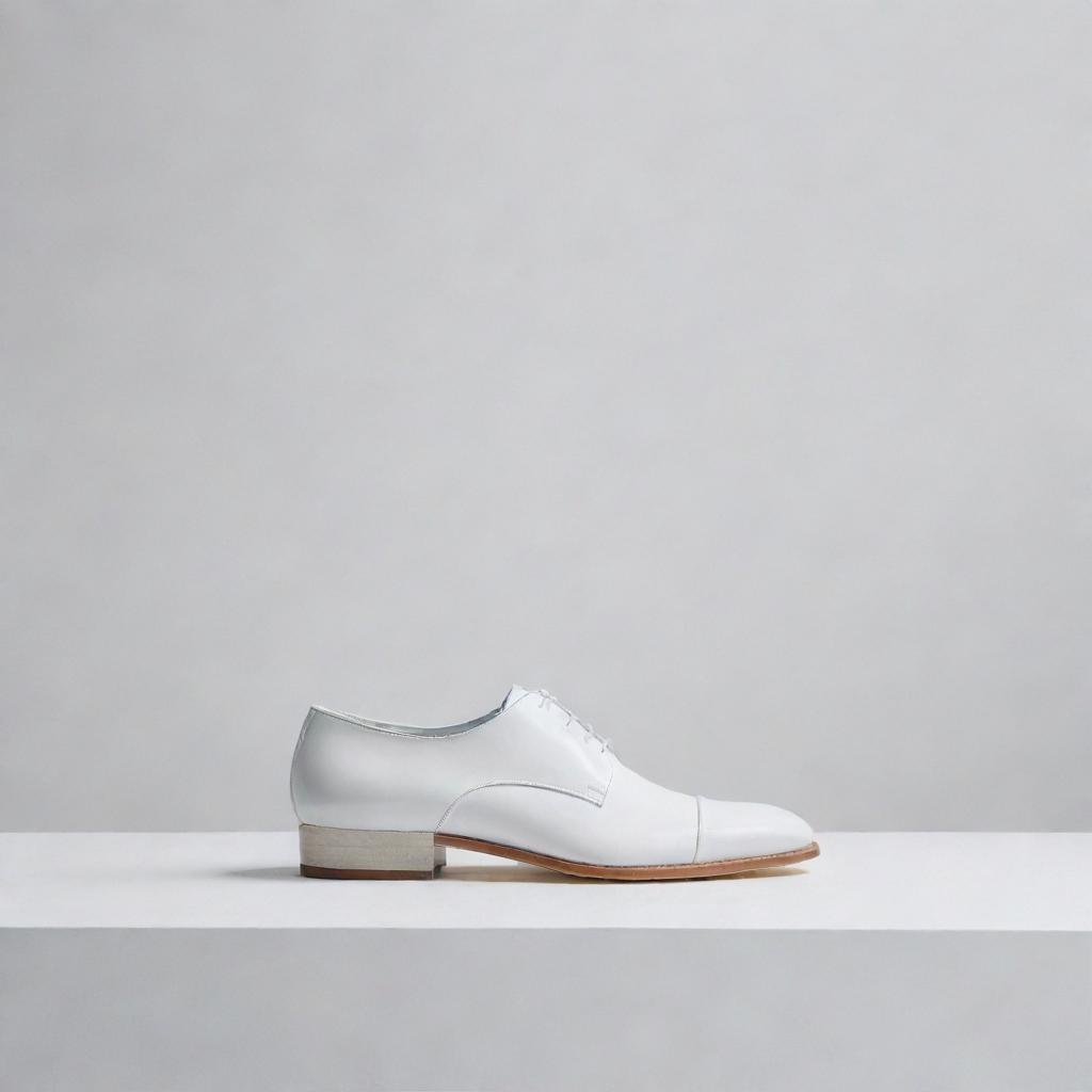 A sleek minimalist background tailored for a shoe brochure, showcasing a crisp white base with subtle highlight shadows, incorporating a sense of sophistication and elegance