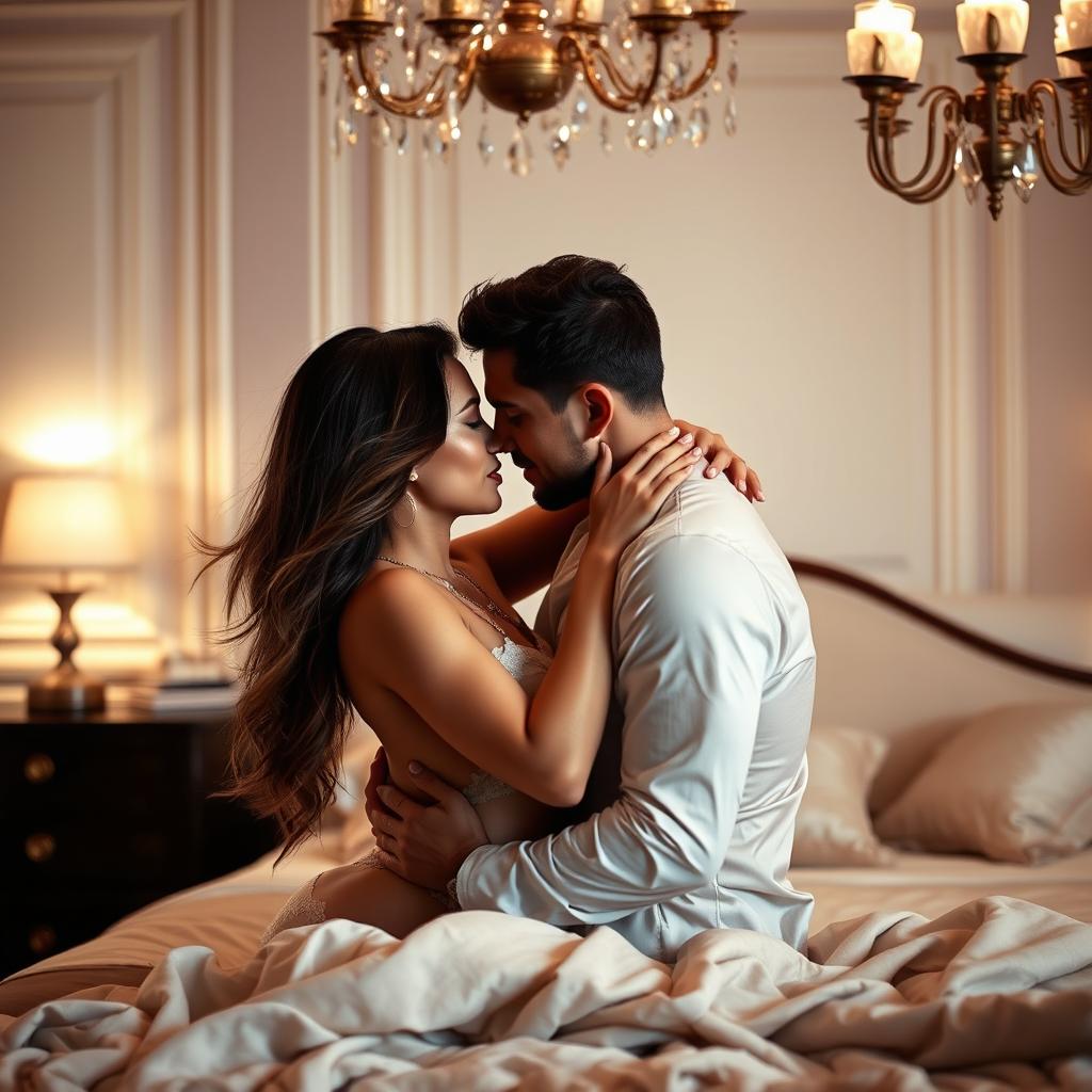 A sensual and intimate moment captured in a romantic setting