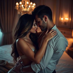 A sensual and intimate moment captured in a romantic setting