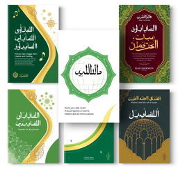 A series of five dynamic and modern book covers for a collection titled 'Humas dalam Pandangan Islam'