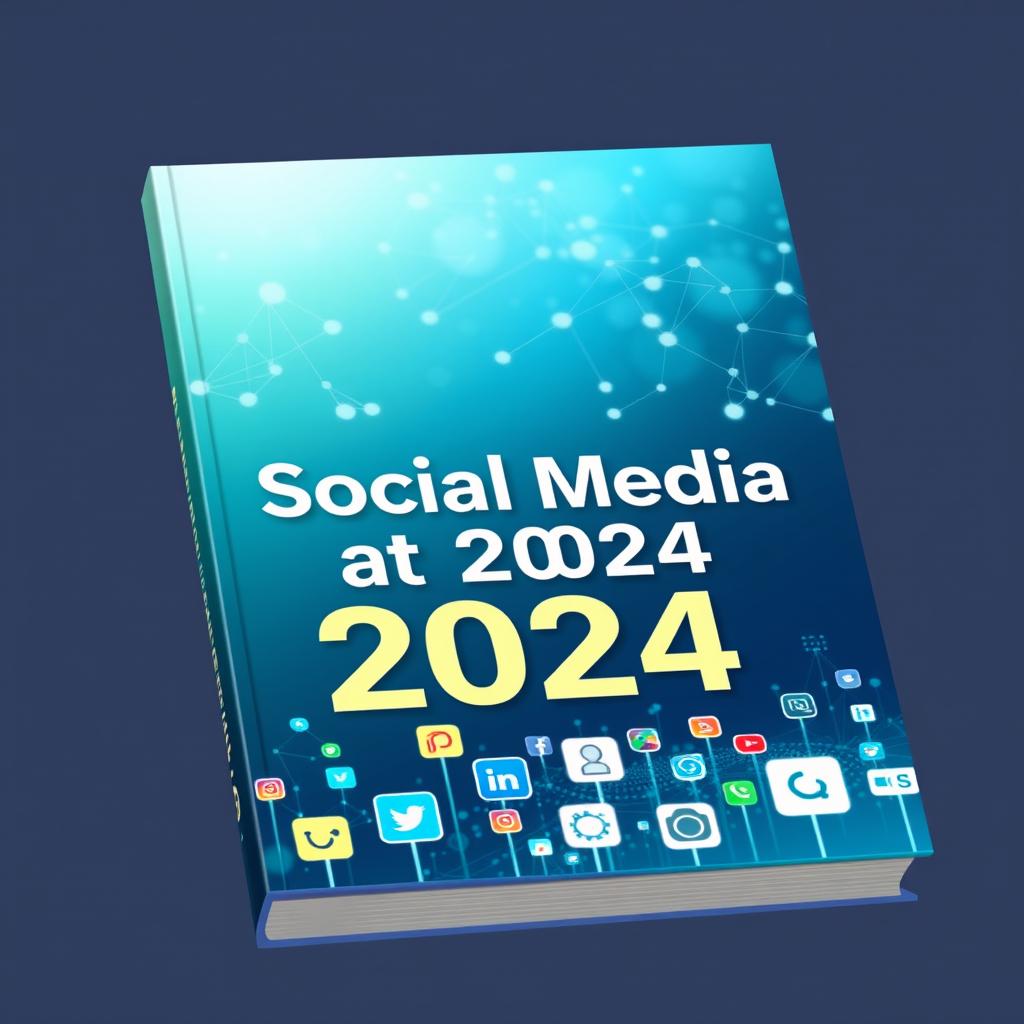 A modern and futuristic cover design for the book titled 'Social Media at 2024'