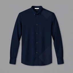 A modern and elegant navy blue long-sleeve shirt, featuring contemporary patterns that combine style and sophistication