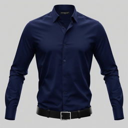 A modern and elegant navy blue long-sleeve shirt, featuring contemporary patterns that combine style and sophistication