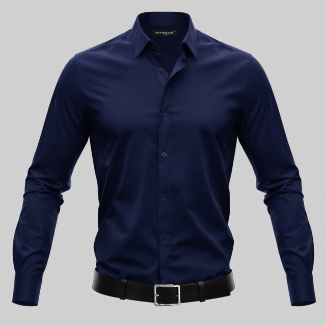 A modern and elegant navy blue long-sleeve shirt, featuring contemporary patterns that combine style and sophistication