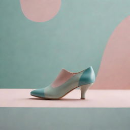 A visually striking minimalist and abstract background for a shoe brochure. The design features bold geometric shapes in a soothing color palette, creating a dynamic yet refined setting