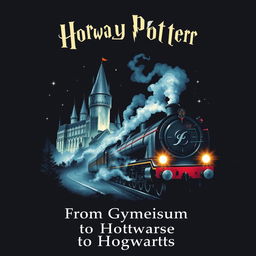 A magical poster inspired by the enchanting style of Harry Potter, featuring a central collage with two key images: the mesmerizing Hogwarts castle and the iconic Hogwarts Express train