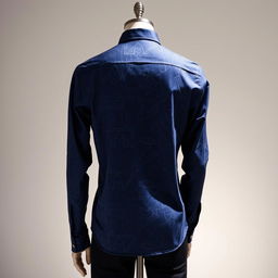 Long-sleeved shirt with a modern pattern in navy blue, showcasing an intricate, stylish design on both the front and back