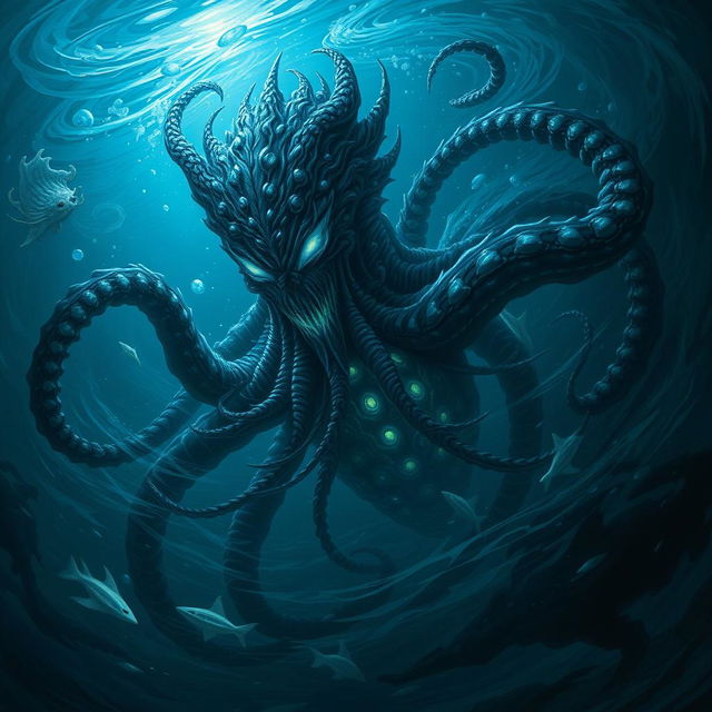 A creature from the abyss of immeasurable power, dark and enigmatic, emerging from the depths of the ocean