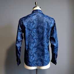 Long-sleeved shirt with a modern and innovative pattern in navy blue, featuring unique, eye-catching designs on both the front and back