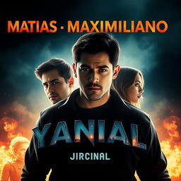 A cinematic movie poster featuring the names MATIAS, MAXIMILIANO, YANINA, and JOEL in bold, dramatic fonts, integrated with the user's image as the focal element