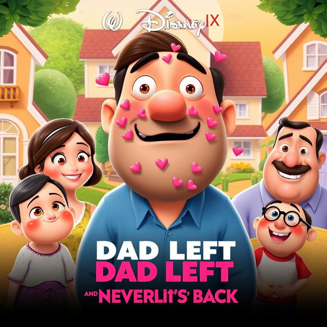 A Pixar Disney-style movie poster titled 'Dad Left and Never Came Back'