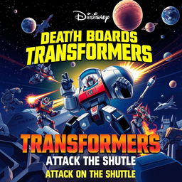 A Pixar Disney-style movie poster titled 'Original Death Boards of Transformers: 1986 Attack on the Shuttle'