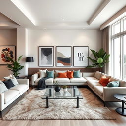 A chic and modern living room designed to exude cool sophistication