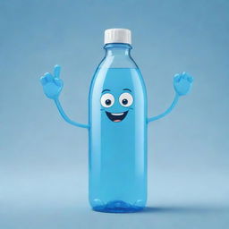 A cartoon character of a happy bottled water with arms and legs, making a fun and friendly gesture.