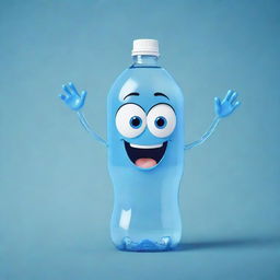 A cartoon character of a happy bottled water with arms and legs, making a fun and friendly gesture.